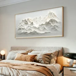 Handmade Original Snow Mountain Oil Painting On Canvas Abstract Texture Winter Landscape Wall Art for Home Decor With Stretched Frame/Without Inner Frame Painting