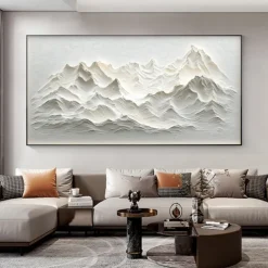Handmade Original Snow Mountain Oil Painting On Canvas Abstract Texture Winter Landscape Wall Art for Home Decor With Stretched Frame/Without Inner Frame Painting