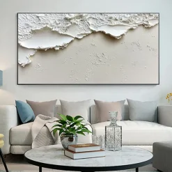 Handmade Original Thick Textured Beach Oil Painting On Canvas Abstract Minimalist Ocean Waves Wall Art for Home Decor With Stretched FrameWithout Inner Frame Painting