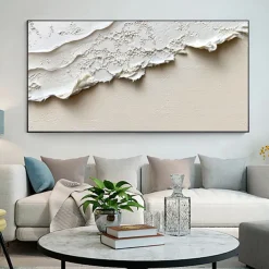 Handmade Original Thick Textured Beach Oil Painting On Canvas Abstract Minimalist Ocean Waves Wall Art for Home Decor With Stretched FrameWithout Inner Frame Painting