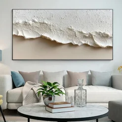 Handmade Original Thick Textured Beach Oil Painting On Canvas Abstract Minimalist Ocean Waves Wall Art for Home Decor With Stretched FrameWithout Inner Frame Painting