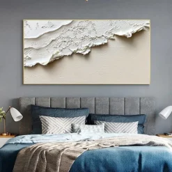 Handmade Original Thick Textured Beach Oil Painting On Canvas Abstract Minimalist Ocean Waves Wall Art for Home Decor With Stretched FrameWithout Inner Frame Painting