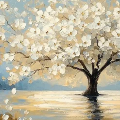 Handmade Original White Tree of Life Painting Oil Painting On Canvas Abstract Blooming Big Tree Wall Art for Home Decor With Stretched Frame/Without Inner Frame Painting