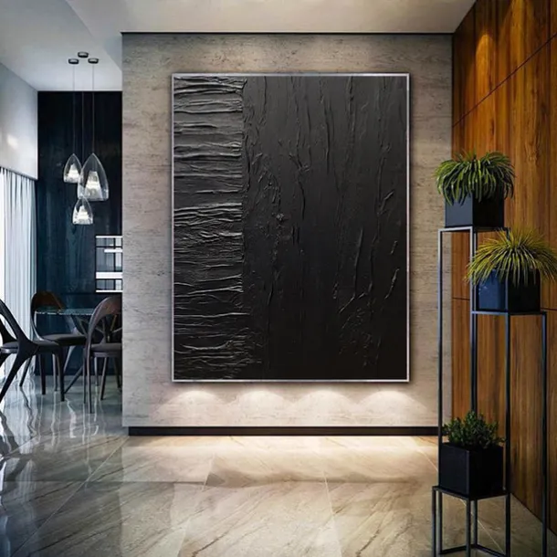 Handmade Pure Black Textured painting Hand Painted Oil Painting Wall Art Large Painting Palette Knife Abstract Painting Hand-painted Acrylic Paintings Decor Rolled Canvas