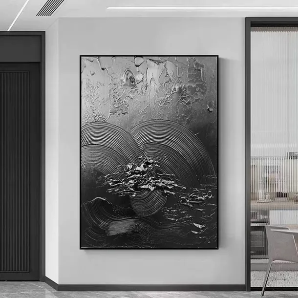 Handmade Pure Black Textured painting Hand Painted Oil Painting Wall Art Large Painting Palette Knife Abstract Painting Hand-painted Acrylic Paintings Decor Rolled Canvas