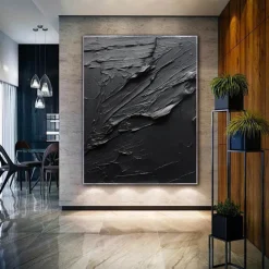 Handmade Pure Black Textured painting Hand Painted Oil Painting Wall Art Large Painting Palette Knife Abstract Painting Hand-painted Acrylic Paintings Decor Rolled Canvas