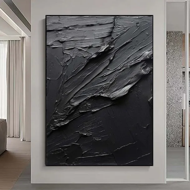 Handmade Pure Black Textured painting Hand Painted Oil Painting Wall Art Large Painting Palette Knife Abstract Painting Hand-painted Acrylic Paintings Decor Rolled Canvas