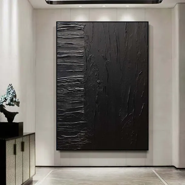 Handmade Pure Black Textured painting Hand Painted Oil Painting Wall Art Large Painting Palette Knife Abstract Painting Hand-painted Acrylic Paintings Decor Rolled Canvas