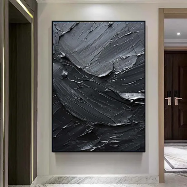 Handmade Pure Black Textured painting Hand Painted Oil Painting Wall Art Large Painting Palette Knife Abstract Painting Hand-painted Acrylic Paintings Decor Rolled Canvas