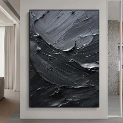 Handmade Pure Black Textured painting Hand Painted Oil Painting Wall Art Large Painting Palette Knife Abstract Painting Hand-painted Acrylic Paintings Decor Rolled Canvas