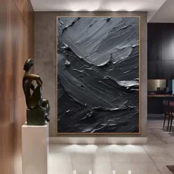 Handmade Pure Black Textured painting Hand Painted Oil Painting Wall Art Large Painting Palette Knife Abstract Painting Hand-painted Acrylic Paintings Decor Rolled Canvas