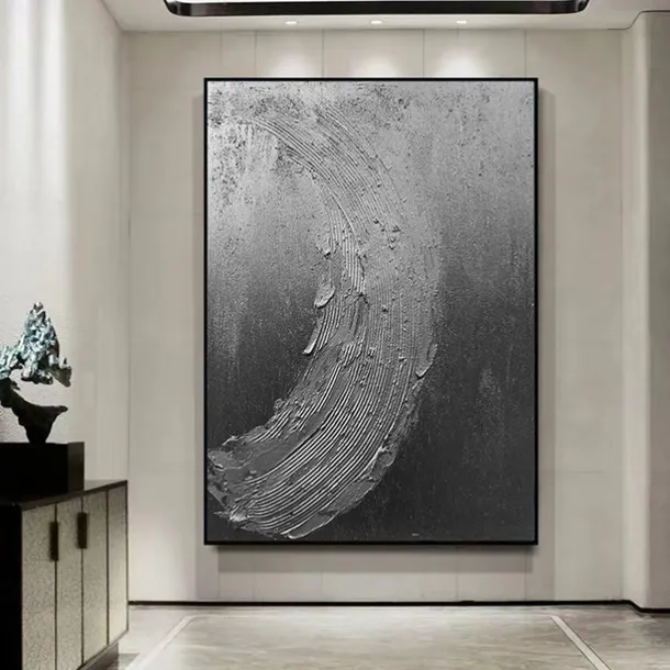 Handmade Pure Black Textured painting Hand Painted Oil Painting Wall Art Large Painting Palette Knife Abstract Painting Hand-painted Acrylic Paintings Decor Rolled Canvas