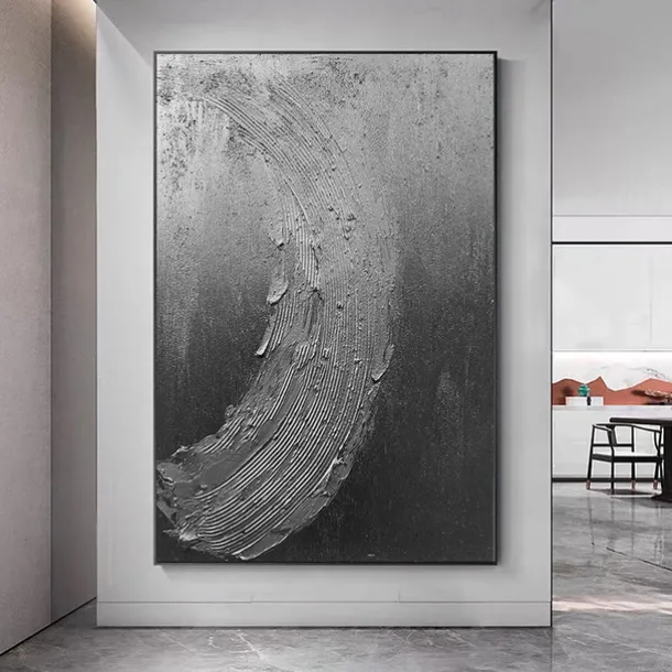 Handmade Pure Black Textured painting Hand Painted Oil Painting Wall Art Large Painting Palette Knife Abstract Painting Hand-painted Acrylic Paintings Decor Rolled Canvas