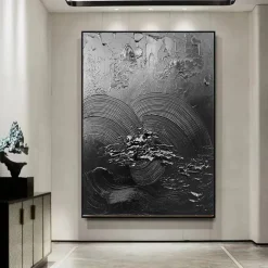 Handmade Pure Black Textured painting Hand Painted Oil Painting Wall Art Large Painting Palette Knife Abstract Painting Hand-painted Acrylic Paintings Decor Rolled Canvas