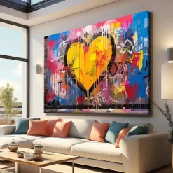 Handmade Textured love Oil Painting Textured Canvas Art Abstract Art Heart Handmade Painting Modern Living Room Wall Decor