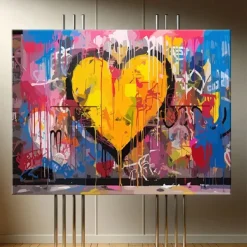 Handmade Textured love Oil Painting Textured Canvas Art Abstract Art Heart Handmade Painting Modern Living Room Wall Decor