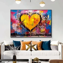 Handmade Textured love Oil Painting Textured Canvas Art Abstract Art Heart Handmade Painting Modern Living Room Wall Decor