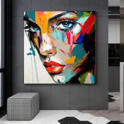 Handmade Wall Art Palette Figure Portrait Woman Face Home Wall Decor Rolled Canvas (No Frame)