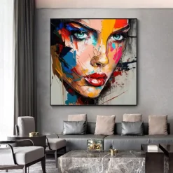 Handmade Wall Art Palette Figure Portrait Woman Face Home Wall Decor Rolled Canvas (No Frame)