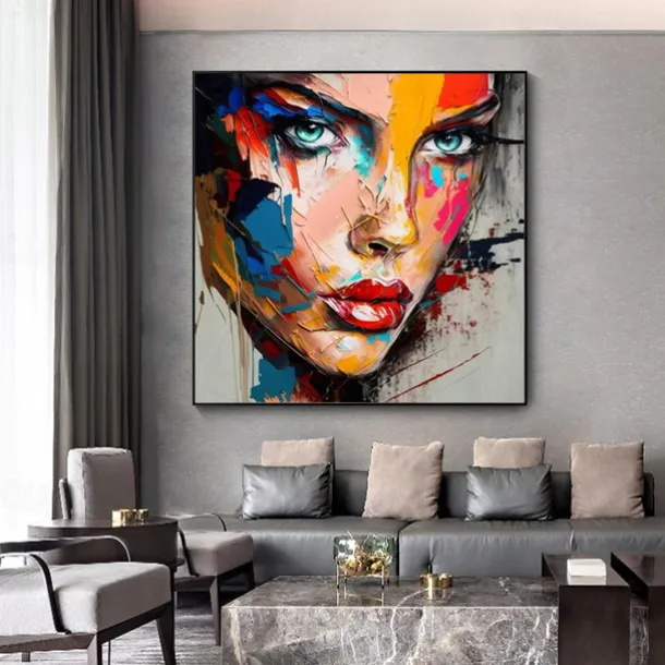 Handmade Wall Art Palette Figure Portrait Woman Face Home Wall Decor Rolled Canvas (No Frame)
