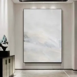Handmade Wall Art Pastel painting handmade Abstract Gray Landscape Painting Eclectic Minimalist Modern Art Neutral seascape Painting Wall Decor Framed Canvas Gray painting