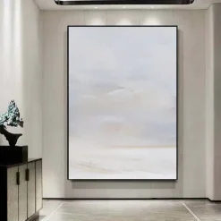 Handmade Wall Art Pastel painting handmade Abstract Gray Landscape Painting Eclectic Minimalist Modern Art Neutral seascape Painting Wall Decor Framed Canvas Gray painting