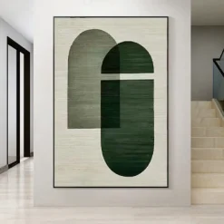 Handmade White Abstract Painting on Canvas hand painted 3D Textured Wall Art Green Modern Canvas Art painting for Living Room Decor Home Decor Hotel Art Piece