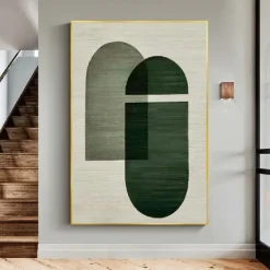 Handmade White Abstract Painting on Canvas hand painted 3D Textured Wall Art Green Modern Canvas Art painting for Living Room Decor Home Decor Hotel Art Piece