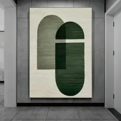 Handmade White Abstract Painting on Canvas hand painted 3D Textured Wall Art Green Modern Canvas Art painting for Living Room Decor Home Decor Hotel Art Piece