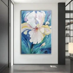 Handpaint Large Abstract Flower Painting On Canvas Blue Texture Painting Navy Pink Floral Painting Room Wall Art Home Decor For Living Room No Frame