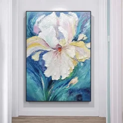 Handpaint Large Abstract Flower Painting On Canvas Blue Texture Painting Navy Pink Floral Painting Room Wall Art Home Decor For Living Room No Frame