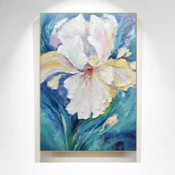 Handpaint Large Abstract Flower Painting On Canvas Blue Texture Painting Navy Pink Floral Painting Room Wall Art Home Decor For Living Room No Frame