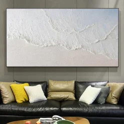 Hand-painted Minimalist Ocean Painting on Canvas 3D Textured Wall Art Earth Tone Seawaves Wall Art Living Room Painting Fashion Room Decor No Frame