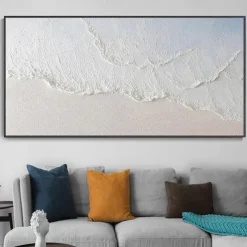 Hand-painted Minimalist Ocean Painting on Canvas 3D Textured Wall Art Earth Tone Seawaves Wall Art Living Room Painting Fashion Room Decor No Frame