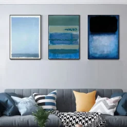 Handpainted Sky Blue Mark Rothko Canvas Painting Abstract Art Decor Modern Wall Art Contemporary Painting Home Decor Gift Stretched Frame Ready to Hang