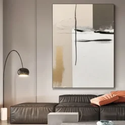 Handpainted White Nordic Painting Large Canvas Paintings Beige Texture Wall Art white Abstract Art Living Room Decor No Frame
