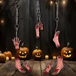 Hanging Broken Hand and Foot Horror Severed Hands Feet Broken Limbs Halloween Decorations for Haunted House Party Decor