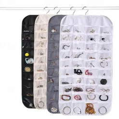 Hanging Jewelry Organizer Storage With Pocket Double Sided 80Grids Necklace Bracelet Earring Jewelry Display Organizer