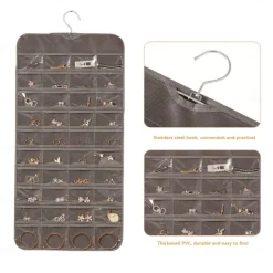 Hanging Jewelry Organizer Bag with 80 Pockets - Double-Sided Rotating Hook for Necklaces, Earrings, Dust-Proof Wall-Mounted Display Pouch for Accessories