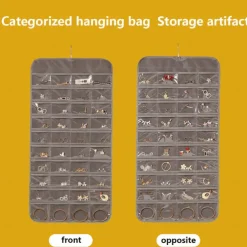 Hanging Jewelry Organizer Bag with 80 Pockets - Double-Sided Rotating Hook for Necklaces, Earrings, Dust-Proof Wall-Mounted Display Pouch for Accessories