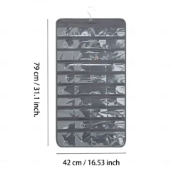 Hanging Jewelry Organizer Bag with 80 Pockets - Double-Sided Rotating Hook for Necklaces, Earrings, Dust-Proof Wall-Mounted Display Pouch for Accessories