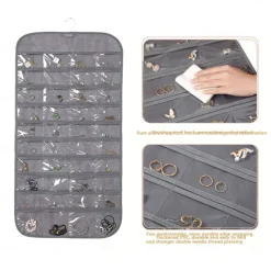 Hanging Jewelry Organizer Bag with 80 Pockets - Double-Sided Rotating Hook for Necklaces, Earrings, Dust-Proof Wall-Mounted Display Pouch for Accessories