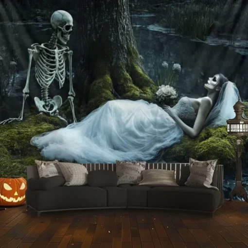 Hanging Tapestry Skeleton Bride Wall Art Large Tapestry Mural Decor Photograph Backdrop Blanket Curtain Home Bedroom Living Room Decoration