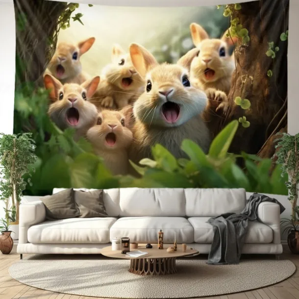Hanging Tapestry Wall Art Large Tapestry Bunny Animal Mural Decor Photograph Backdrop Blanket Curtain Home Bedroom Living Room Decoration