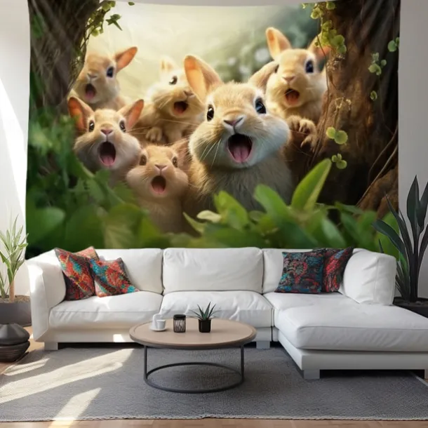 Hanging Tapestry Wall Art Large Tapestry Bunny Animal Mural Decor Photograph Backdrop Blanket Curtain Home Bedroom Living Room Decoration