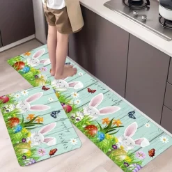 Happy Easter Bunny Area Rug Kitchen Mat Non-Slip Oil Proof Floor Mat Livingroom Rug Indoor Outdoor Mat Bedroom Decor Bathroom Mat Entrance Rug Door Mat