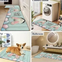 Happy Easter Bunny Area Rug Kitchen Mat Non-Slip Oil Proof Floor Mat Livingroom Rug Indoor Outdoor Mat Bedroom Decor Bathroom Mat Entrance Rug Door Mat