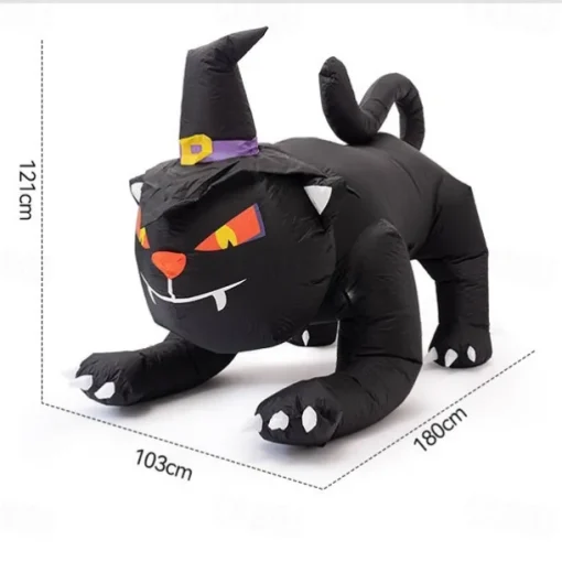 Haunted Hill Farm 6-ft. Wide Black Cat Blow Up with Lights, Outdoor Halloween Inflatable Decoration for Lawn and Yard, Giant Spooky Holiday Decor