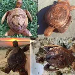 Hawaiian Turtle Carving Ocean Decor, Resin Carved Turtle Beach Bathroom Decor, Seaside Tropical sea Turtle Decor for Bathroom Decor Wall Art, Restroom, Beach