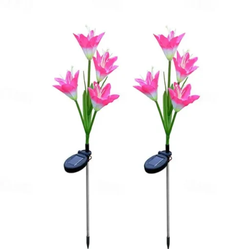 4-Head Solar LED Lily Flower Lights, Solar Outdoor Garden Lights RGB Color, Waterproof, 600mAh, Garden Yard Lawn Wedding Decor 1/2pcs